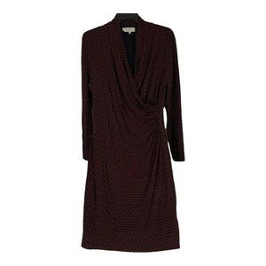 Hobbs London Red Navy Blue Viscose Soft Geometric Dress Size 14 Cinch Waist